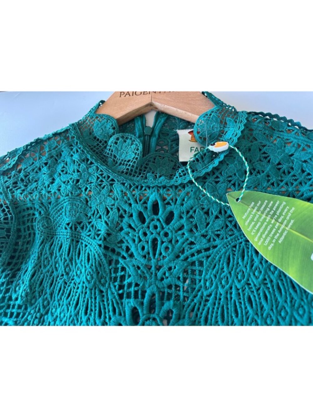 Farm Rio M Dark Guipure Lace Emerald Green Long Sleeve Maxi Dress - Picture 13 of 15